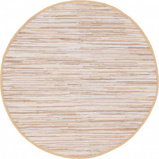 Rug Unique Loom Chindi Cotton Beige Round 6' 0 x 6' 0