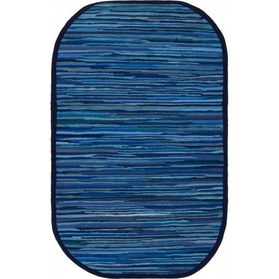 Rug Unique Loom Chindi Cotton Navy Blue Oval 3' 3 x 5' 0