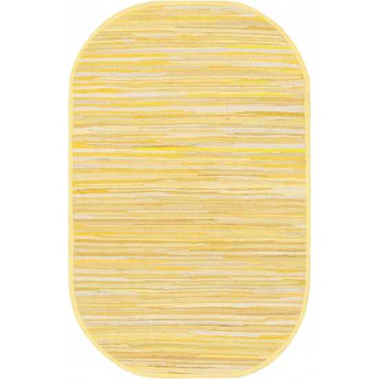 Rug Unique Loom Chindi Cotton Yellow Oval 3' 3 x 5' 0