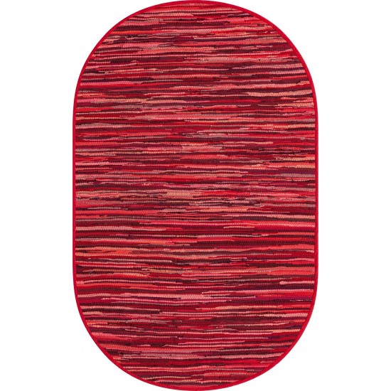 Rug Unique Loom Chindi Cotton Red Oval 5' 0 x 8' 0