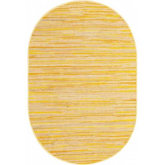 Rug Unique Loom Chindi Cotton Yellow Oval 5' 0 x 8' 0