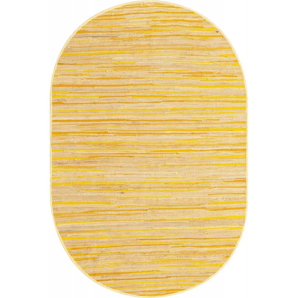 Rug Unique Loom Chindi Cotton Yellow Oval 5' 0 x 8' 0