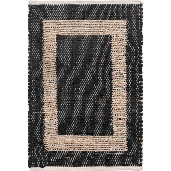 Rug Unique Loom Chindi Jute Black Rectangular 2' 0 x 3' 0