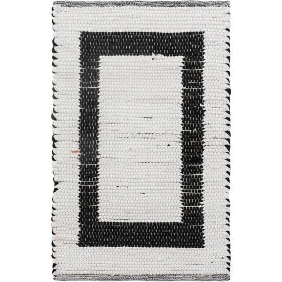 Rug Unique Loom Chindi Jute White/Black Rectangular 2' 0 x 3' 0