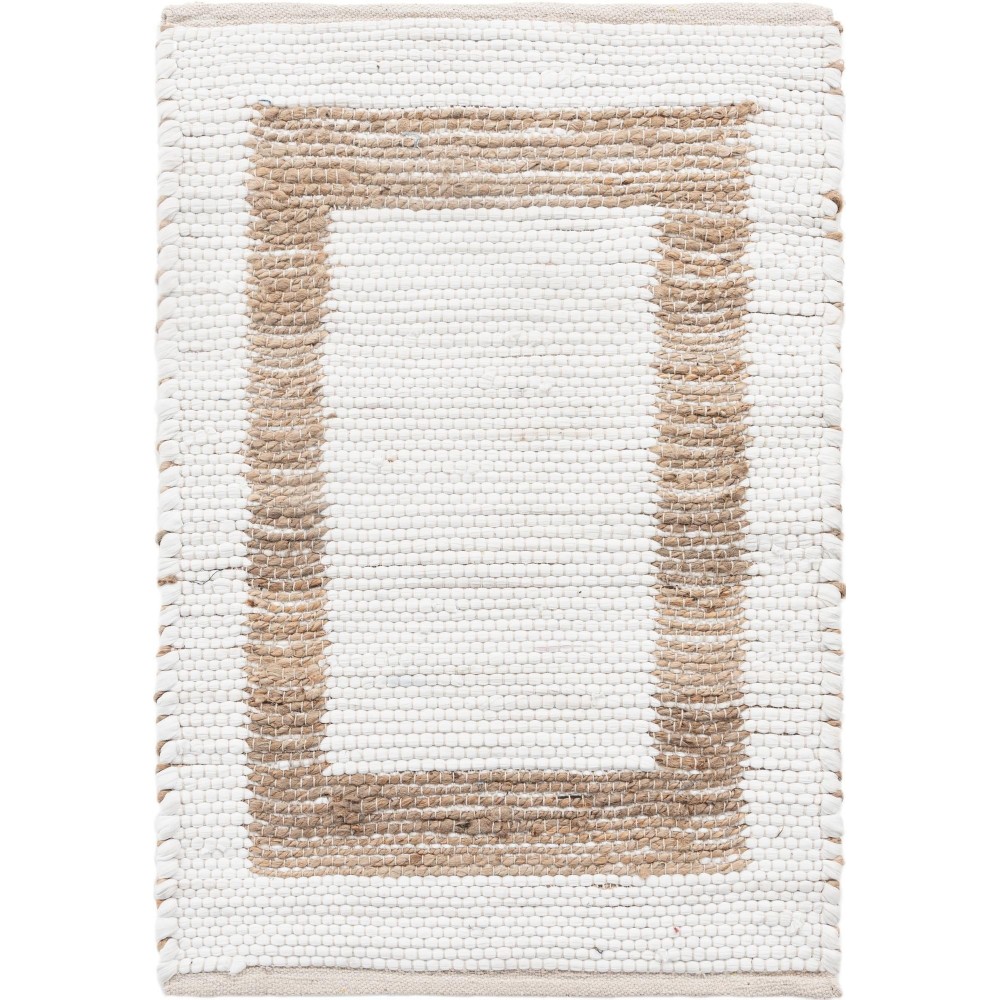 Rug Unique Loom Chindi Jute White/Natural Rectangular 2' 0 x 3' 0