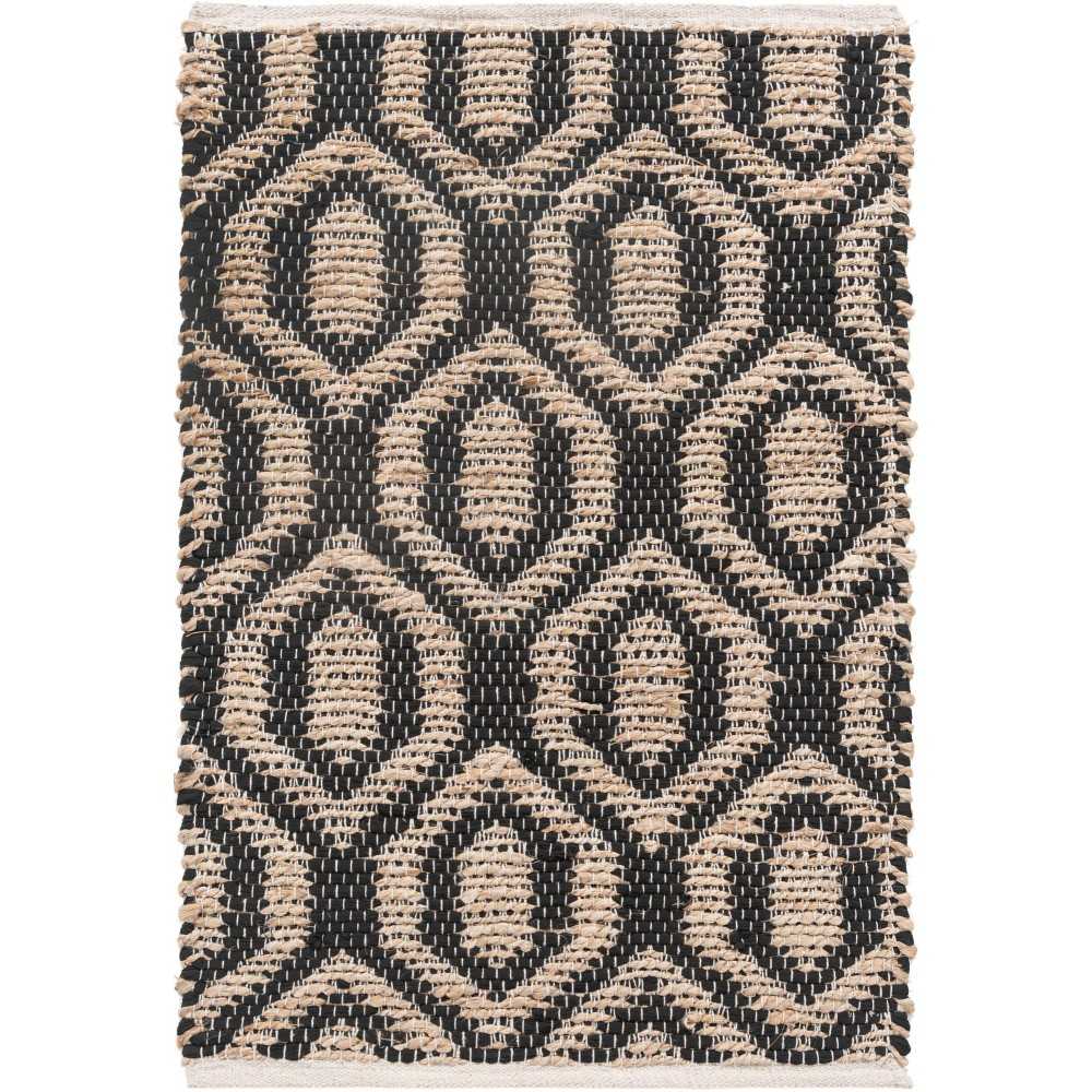 Rug Unique Loom Chindi Jute Black Rectangular 2' 0 x 3' 0