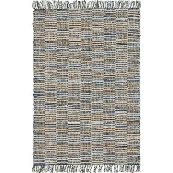 Rug Unique Loom Chindi Jute Blue Rectangular 4' 0 x 6' 0