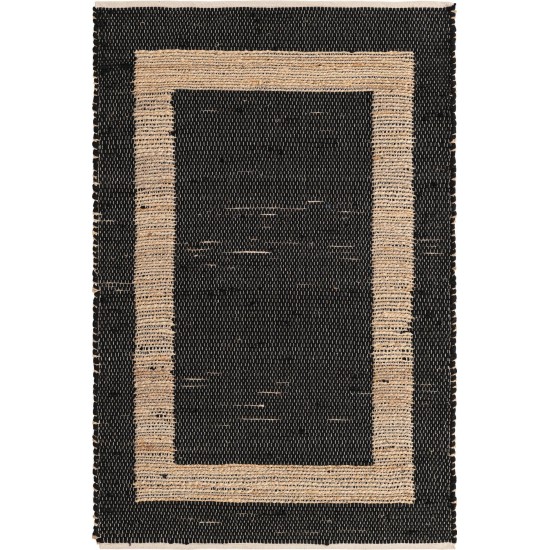 Rug Unique Loom Chindi Jute Black Rectangular 4' 0 x 6' 0