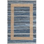 Rug Unique Loom Chindi Jute Navy Blue Rectangular 4' 0 x 6' 0