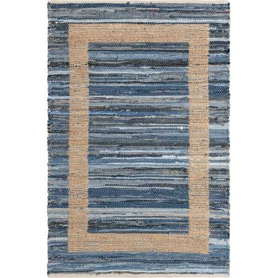 Rug Unique Loom Chindi Jute Navy Blue Rectangular 4' 0 x 6' 0