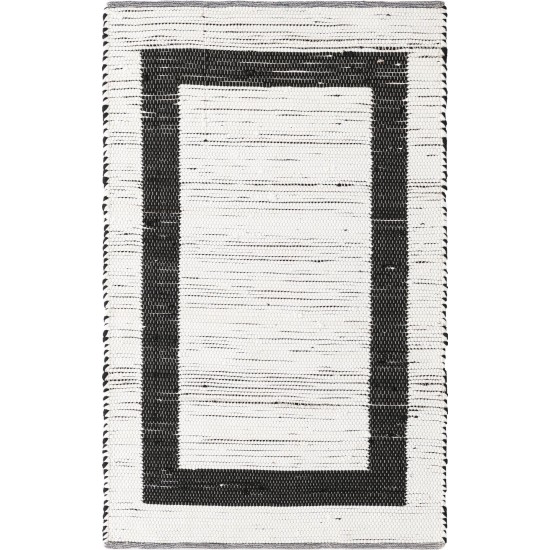 Rug Unique Loom Chindi Jute White/Black Rectangular 4' 0 x 6' 0