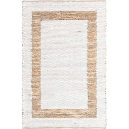 Rug Unique Loom Chindi Jute White/Natural Rectangular 4' 0 x 6' 0