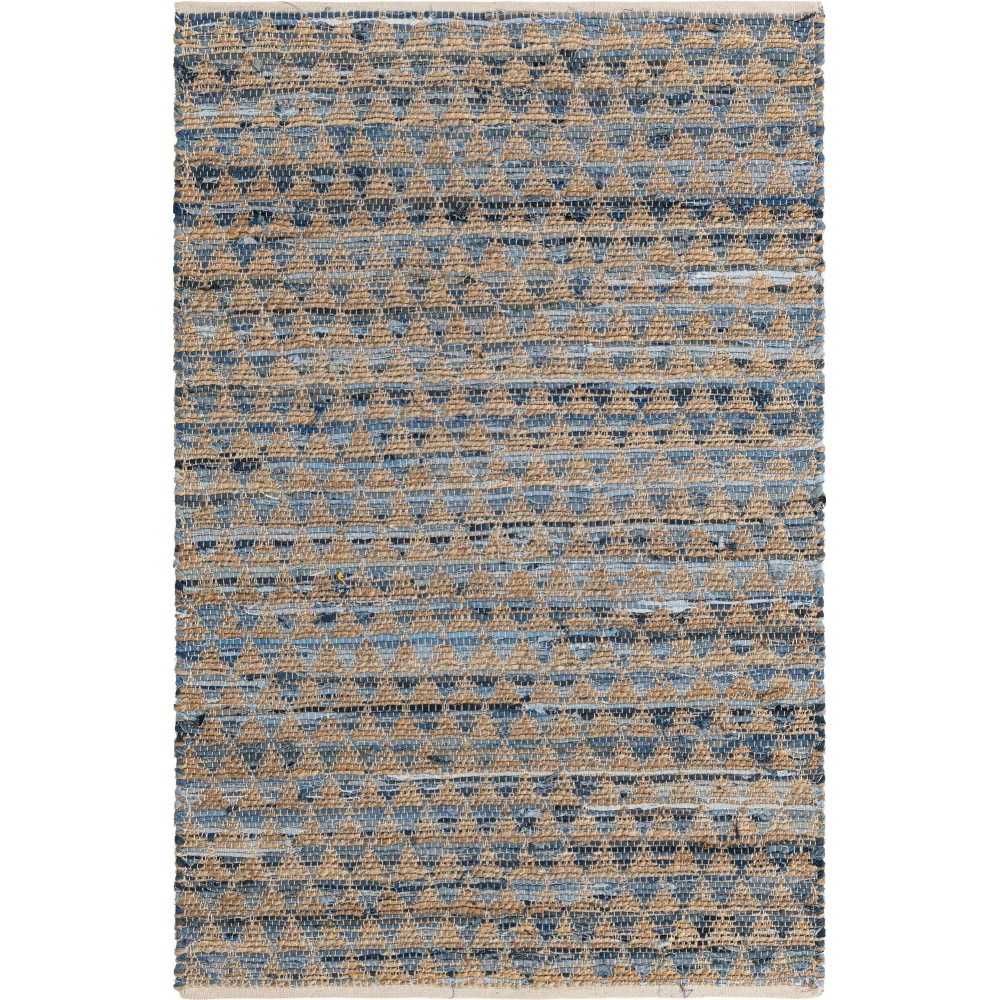 Rug Unique Loom Chindi Jute Blue Rectangular 4' 0 x 6' 0