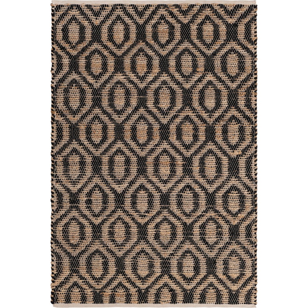 Rug Unique Loom Chindi Jute Black Rectangular 4' 0 x 6' 0