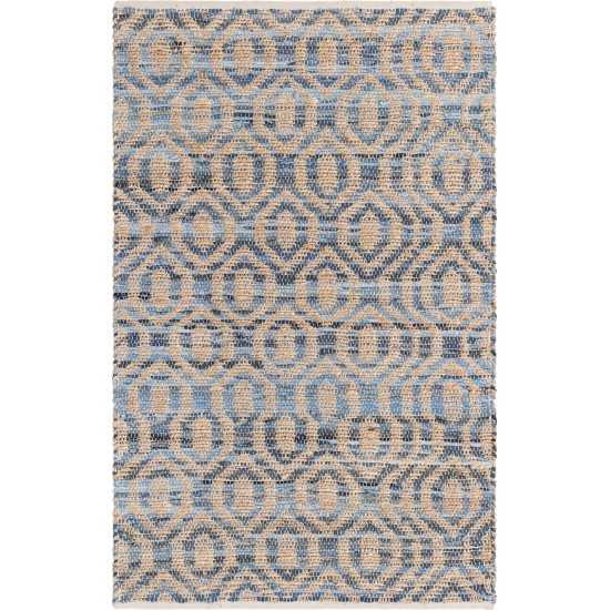 Rug Unique Loom Chindi Jute Blue Rectangular 4' 0 x 6' 0