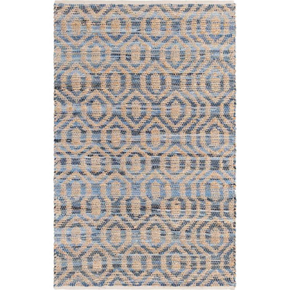 Rug Unique Loom Chindi Jute Blue Rectangular 4' 0 x 6' 0