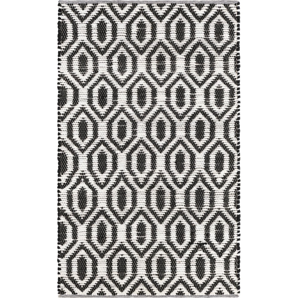 Rug Unique Loom Chindi Jute White/Black Rectangular 4' 0 x 6' 0