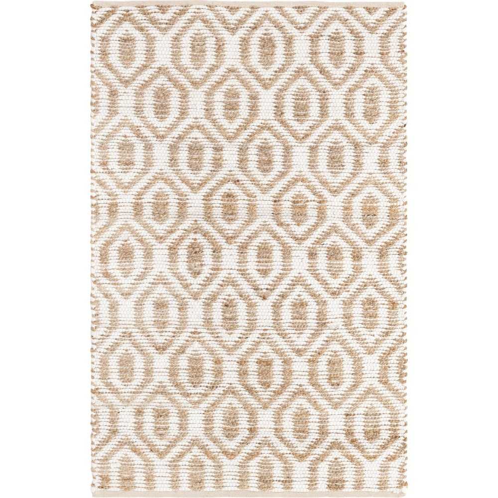 Rug Unique Loom Chindi Jute White/Natural Rectangular 4' 0 x 6' 0