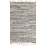 Rug Unique Loom Chindi Jute Gray Rectangular 4' 0 x 6' 0