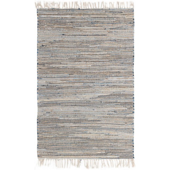 Rug Unique Loom Chindi Jute Gray Rectangular 4' 0 x 6' 0