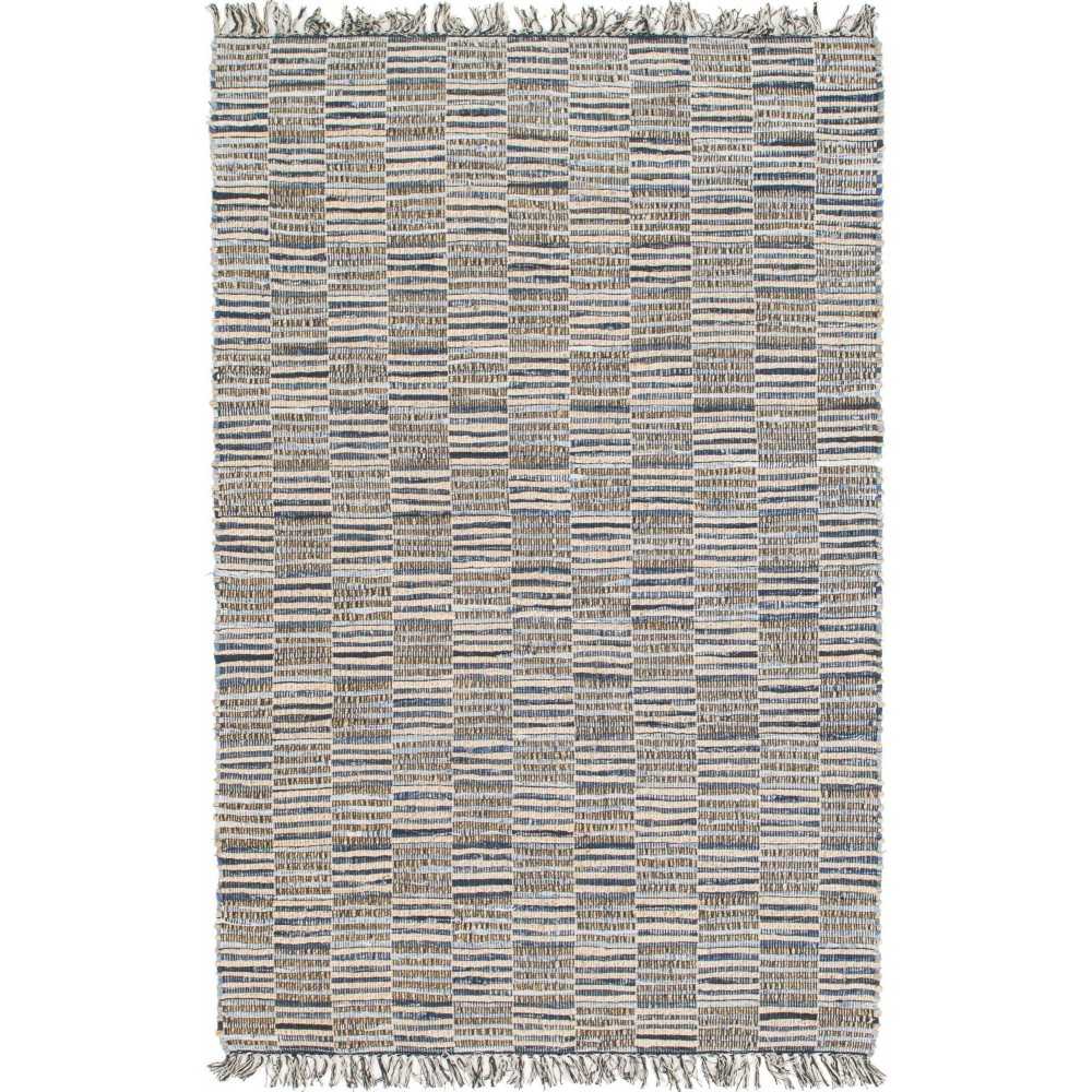 Rug Unique Loom Chindi Jute Blue Rectangular 5' 0 x 8' 0