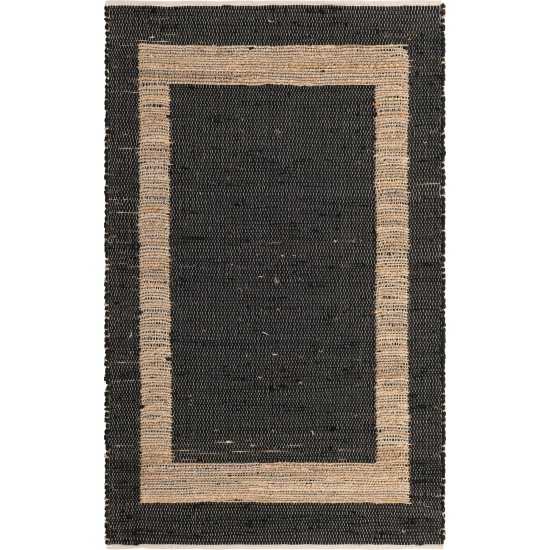 Rug Unique Loom Chindi Jute Black Rectangular 5' 0 x 8' 0