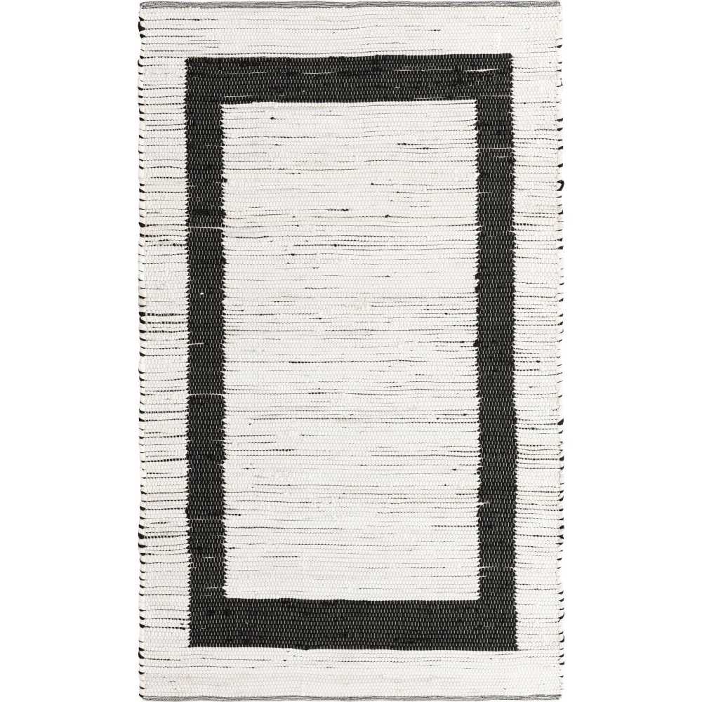 Rug Unique Loom Chindi Jute White/Black Rectangular 5' 0 x 8' 0