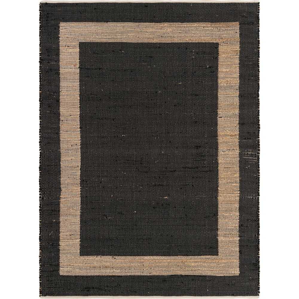 Rug Unique Loom Chindi Jute Black Rectangular 7' 0 x 10' 0