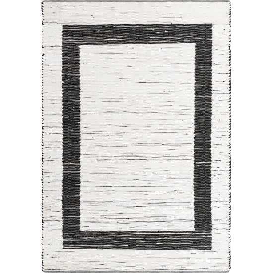 Rug Unique Loom Chindi Jute White/Black Rectangular 7' 0 x 10' 0