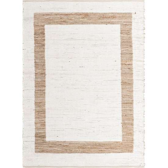 Rug Unique Loom Chindi Jute White/Natural Rectangular 7' 0 x 10' 0