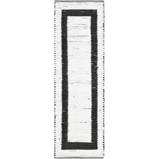 Rug Unique Loom Chindi Jute White/Black Runner 2' 2 x 6' 0