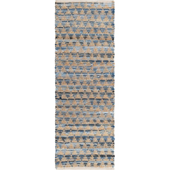 Rug Unique Loom Chindi Jute Blue Runner 2' 2 x 6' 0