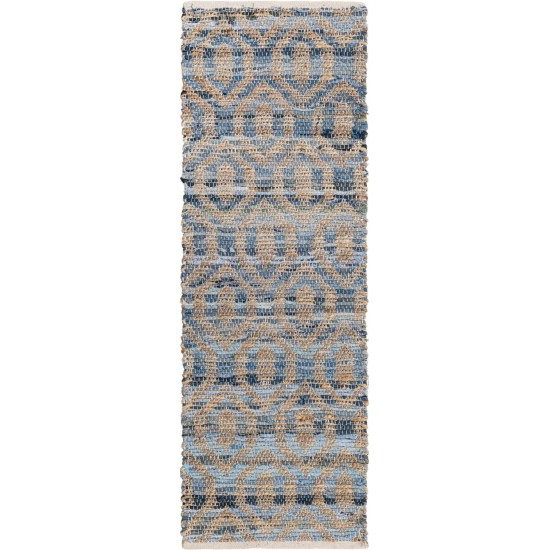 Rug Unique Loom Chindi Jute Blue Runner 2' 2 x 6' 0