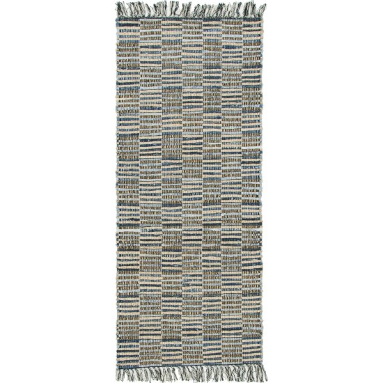 Rug Unique Loom Chindi Jute Blue Runner 2' 6 x 6' 0