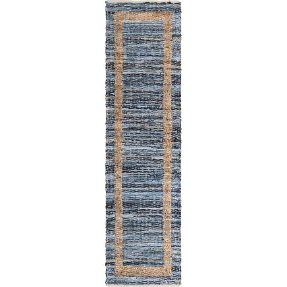 Rug Unique Loom Chindi Jute Navy Blue Runner 2' 7 x 10' 0