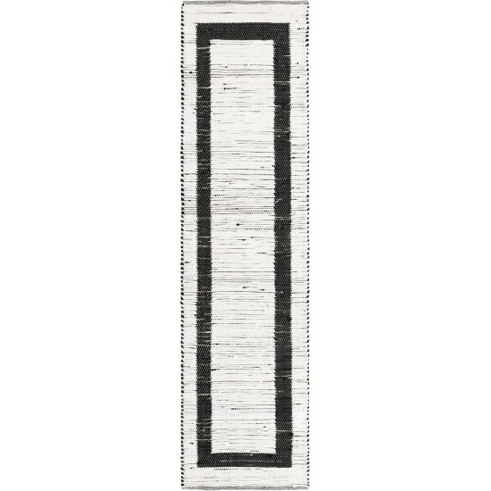 Rug Unique Loom Chindi Jute White/Black Runner 2' 7 x 10' 0