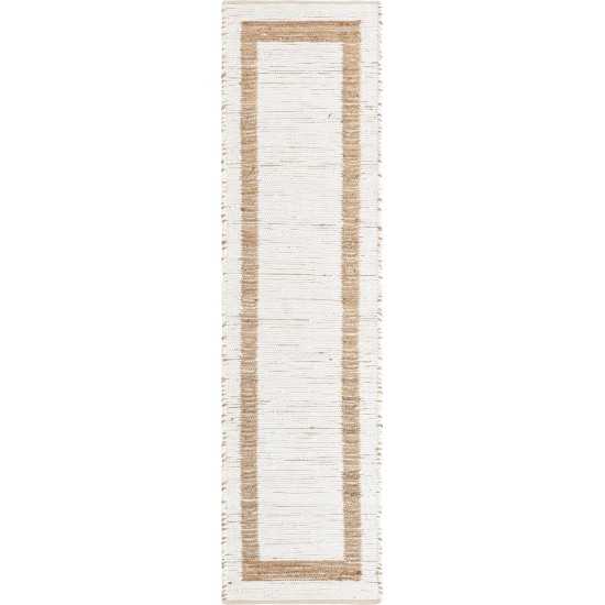 Rug Unique Loom Chindi Jute White/Natural Runner 2' 7 x 10' 0