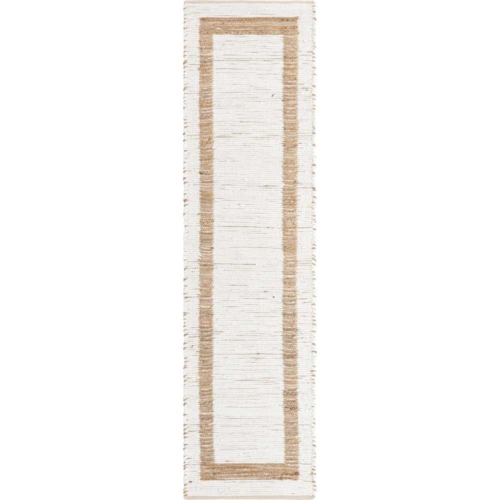 Rug Unique Loom Chindi Jute White/Natural Runner 2' 7 x 10' 0