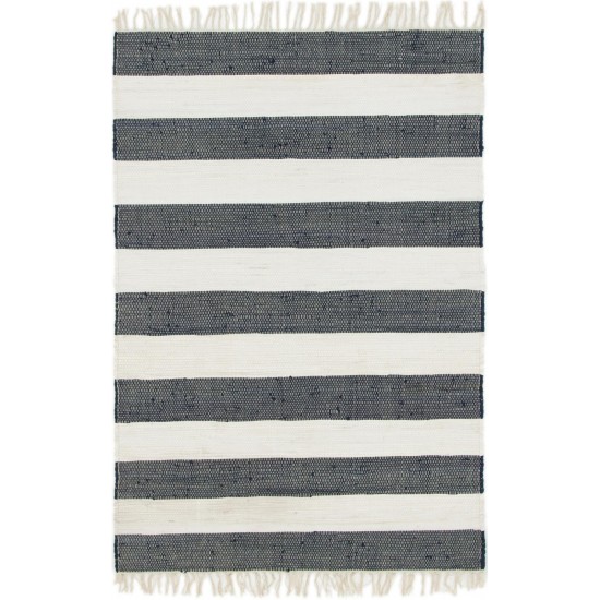 Rug Unique Loom Chindi Rag Navy Blue Rectangular 4' 0 x 6' 0