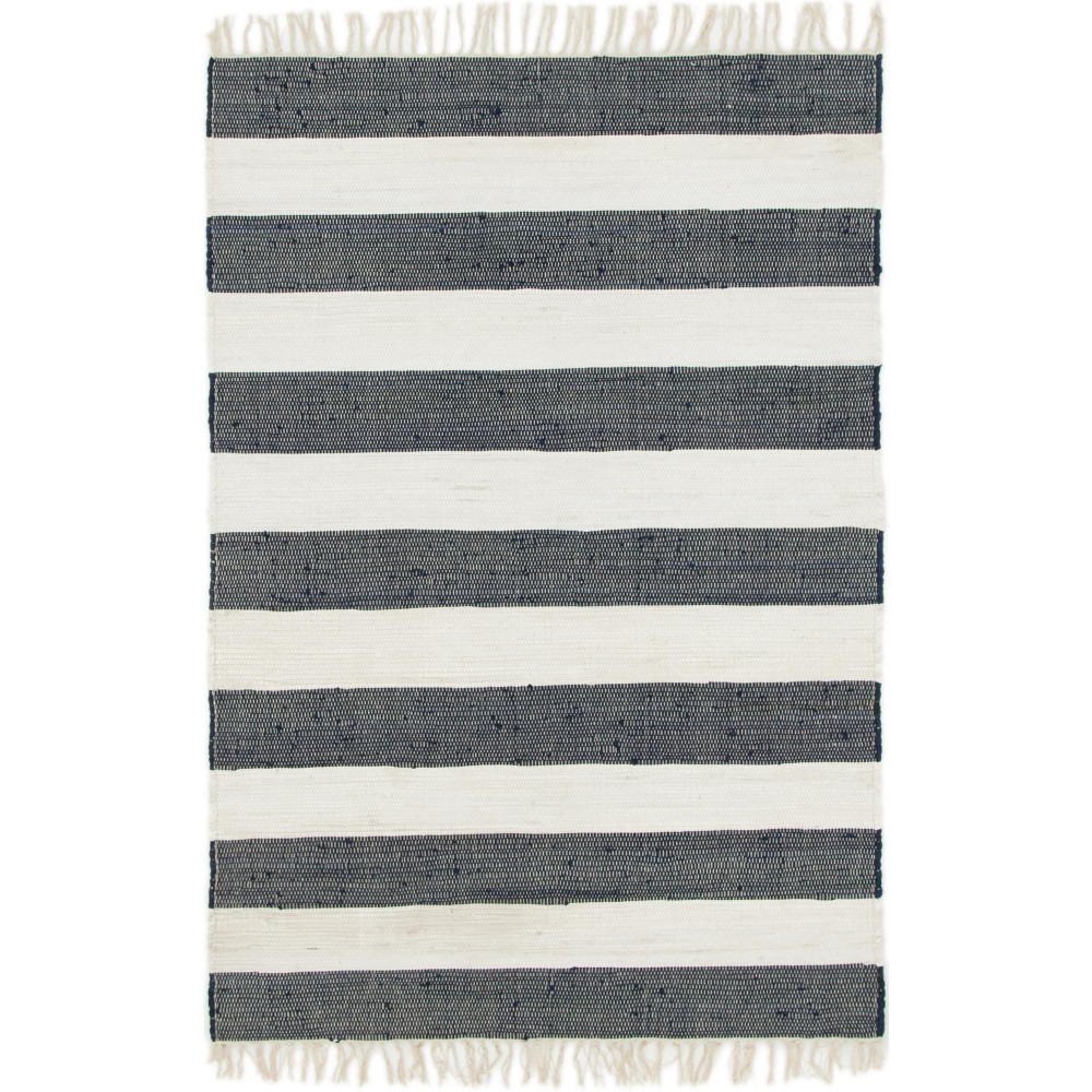 Rug Unique Loom Chindi Rag Navy Blue Rectangular 4' 0 x 6' 0