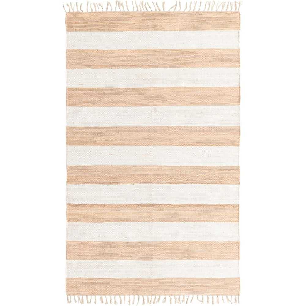 Rug Unique Loom Chindi Rag Beige Rectangular 5' 0 x 8' 0