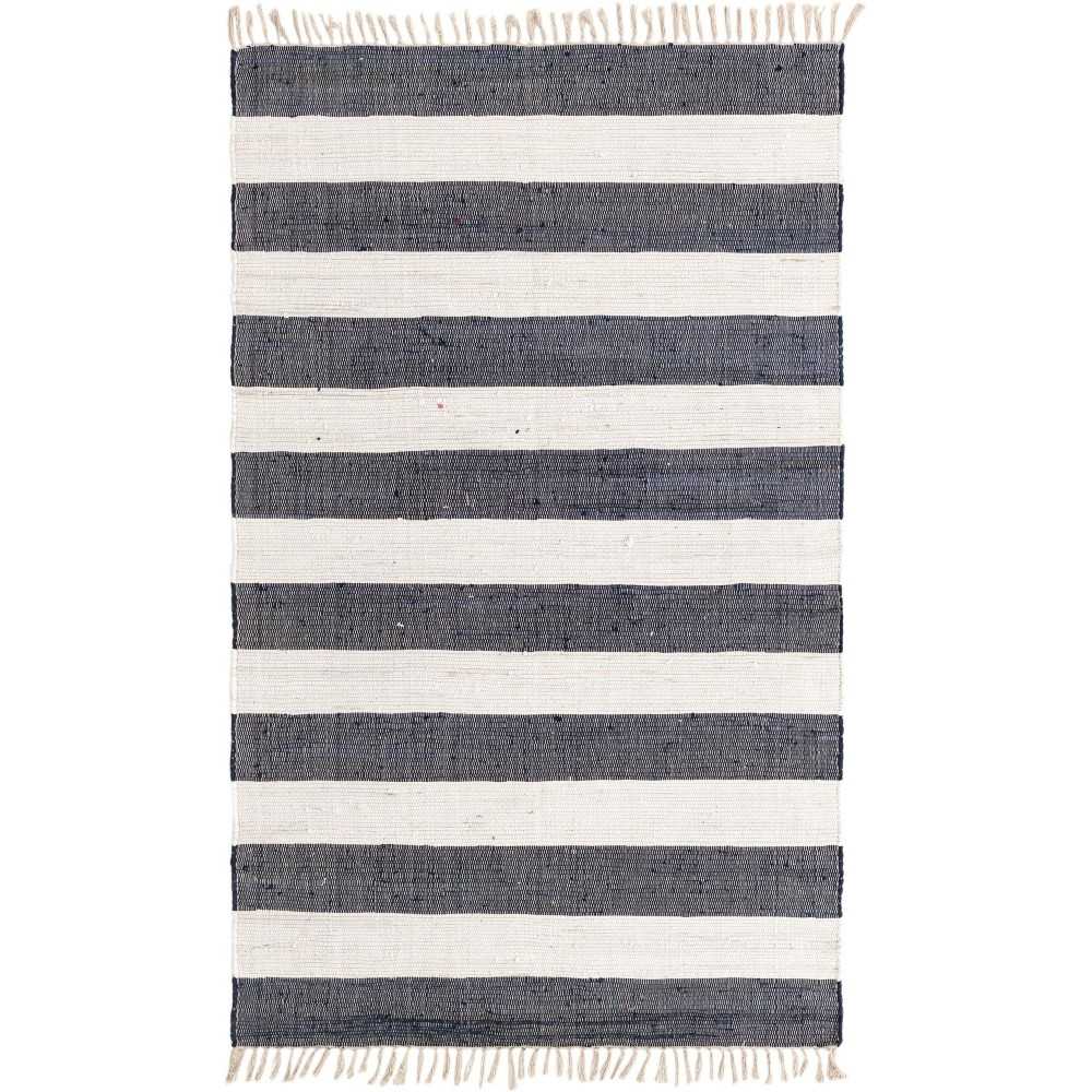 Rug Unique Loom Chindi Rag Navy Blue Rectangular 5' 0 x 8' 0