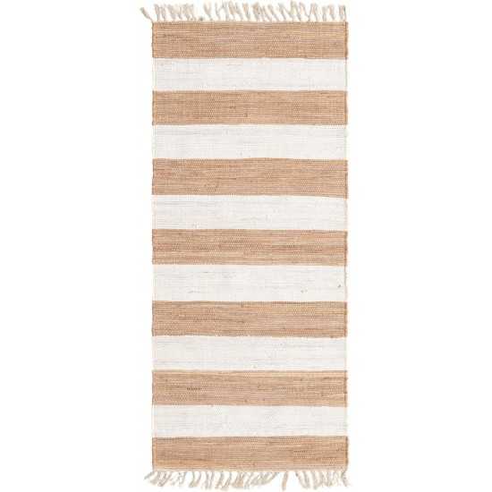 Rug Unique Loom Chindi Rag Beige Runner 2' 6 x 6' 0