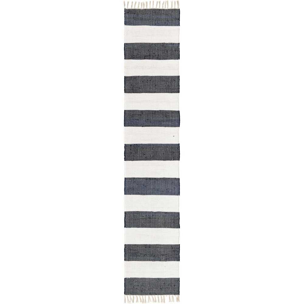 Rug Unique Loom Chindi Rag Navy Blue Runner 2' 2 x 10' 0