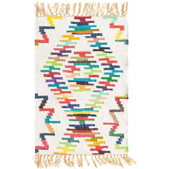 Rug Unique Loom Chindi Trellis Ivory Rectangular 2' 0 x 3' 0