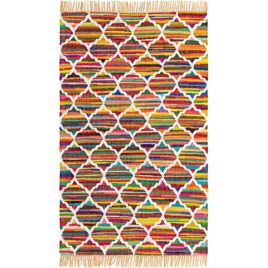 Rug Unique Loom Chindi Trellis Multi Rectangular 5' 0 x 8' 0