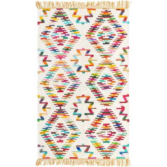 Rug Unique Loom Chindi Trellis Ivory Rectangular 5' 0 x 8' 0