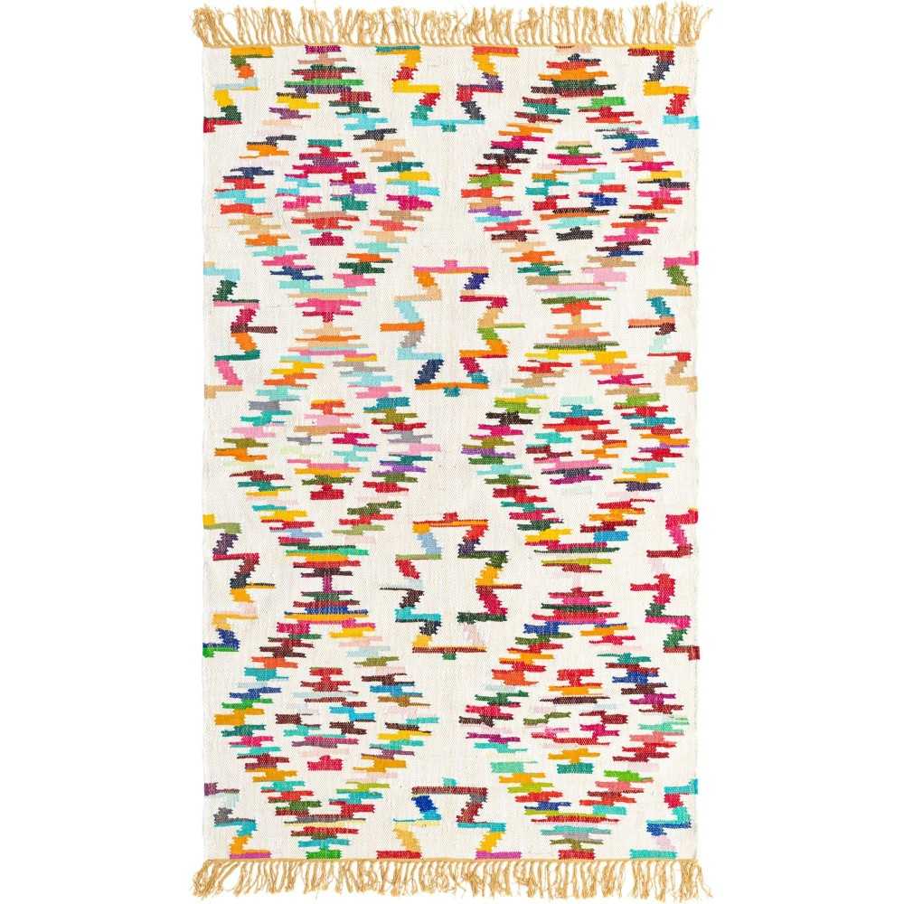 Rug Unique Loom Chindi Trellis Ivory Rectangular 5' 0 x 8' 0