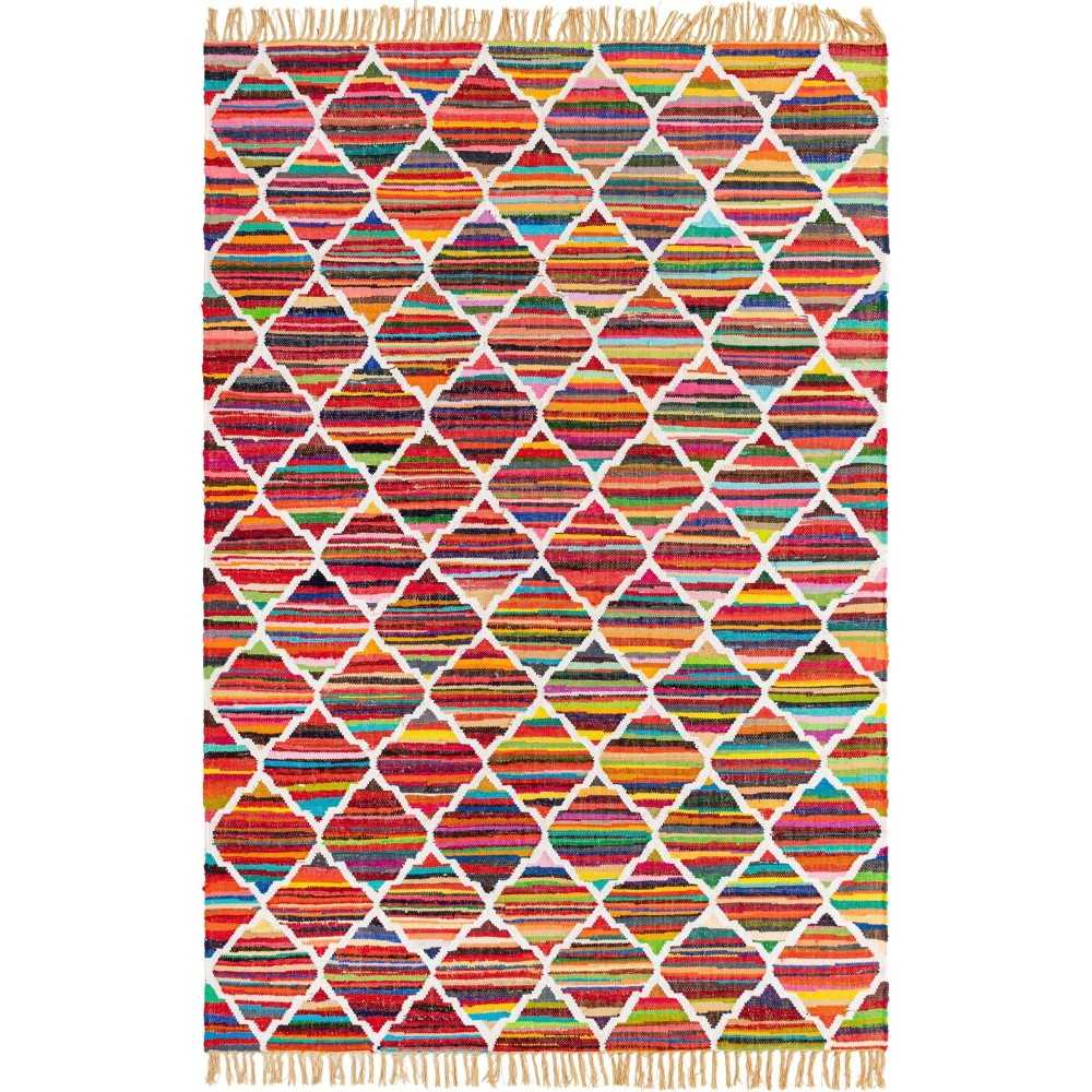 Rug Unique Loom Chindi Trellis Multi Rectangular 7' 0 x 10' 0