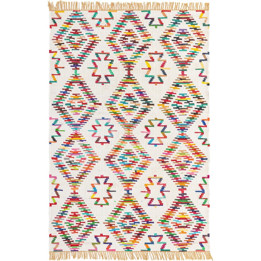 Rug Unique Loom Chindi Trellis Ivory Rectangular 7' 0 x 10' 0